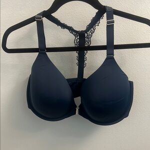 Soma Navy Blue Lace-Back Racer Back Front Close Memorable Bra 38DDD